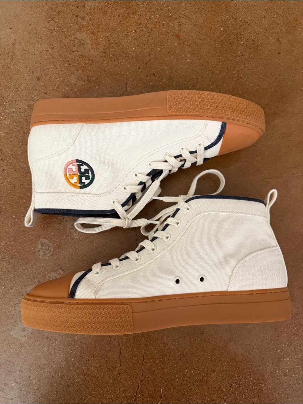 Tory Burch Nola High Top Canvas Sneakers Ivory Navy Women’s Size 10 NWOT - Picture 4 of 8